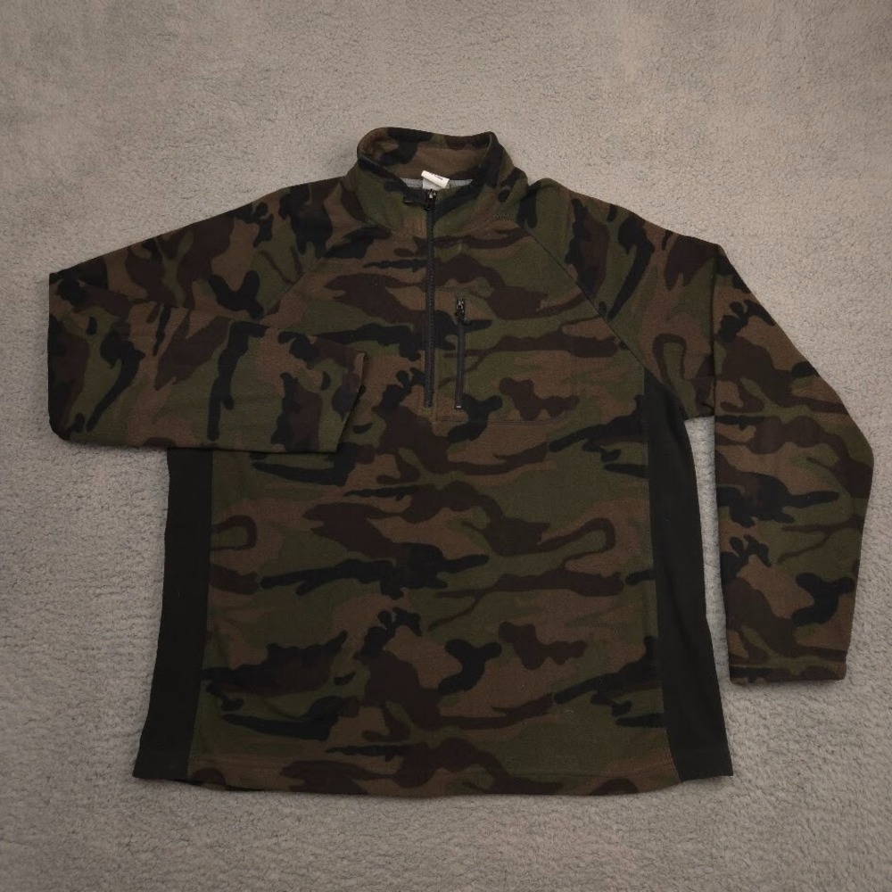 Starter Fleece Quarter Zip Pullover Mens L Camo Green Brown Black Warm Hunting